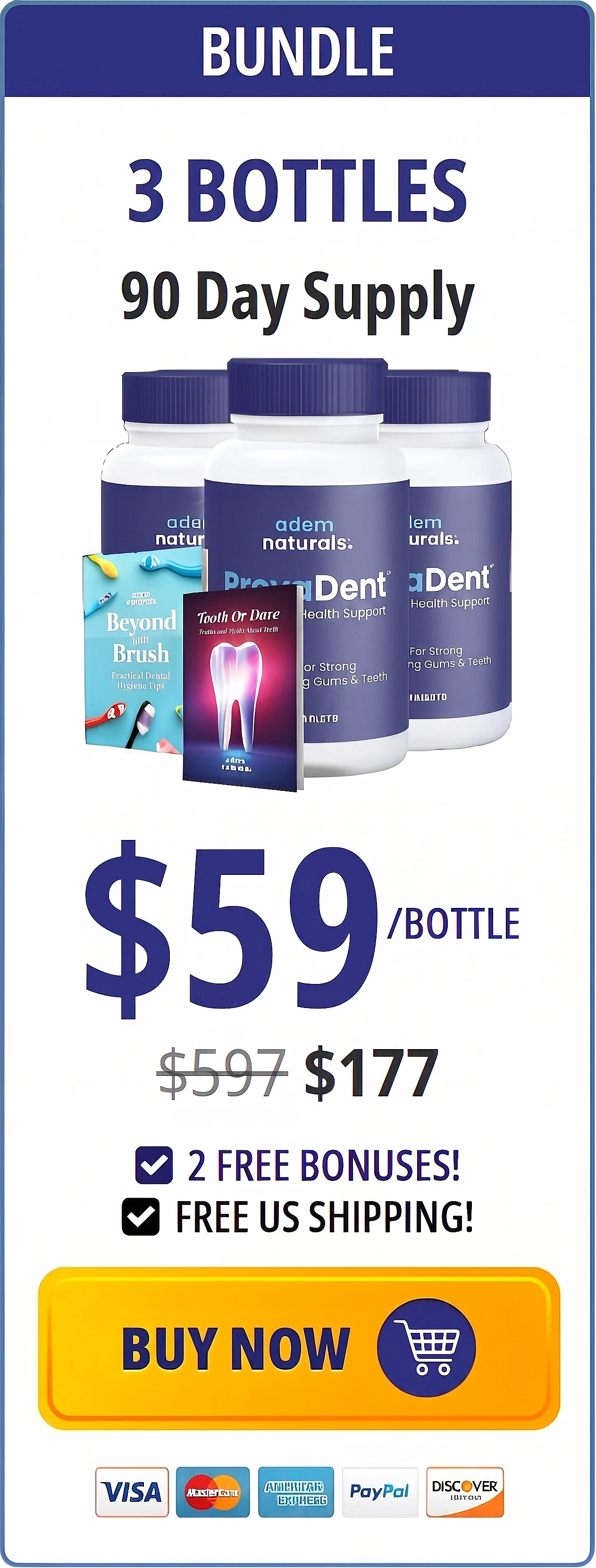 Most Popular package — 6 bottles, 180-day supply, 2 free bonuses, best value